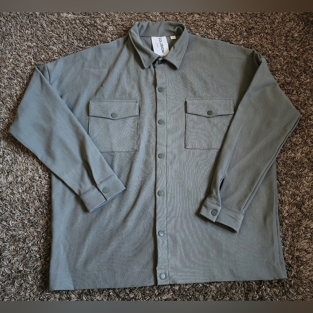 Collusion Grey Oversized Long Sleeve Snap Button Shacket S